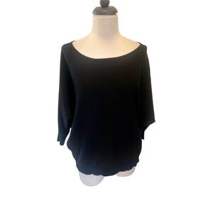 Love Scarlett Women's Knit Boat Neck Batwing 3/4 Sleeve Top Black Size Medium